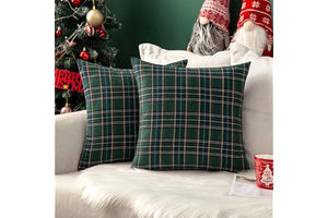 MIULEE Christmas Set of 2 Scottish Tartan Plaid Throw Pillow Covers Farmhouse Classic Decorative Outdoor Square Cushion Cases for Decor Sofa Couch 18x18 Inch, Green
