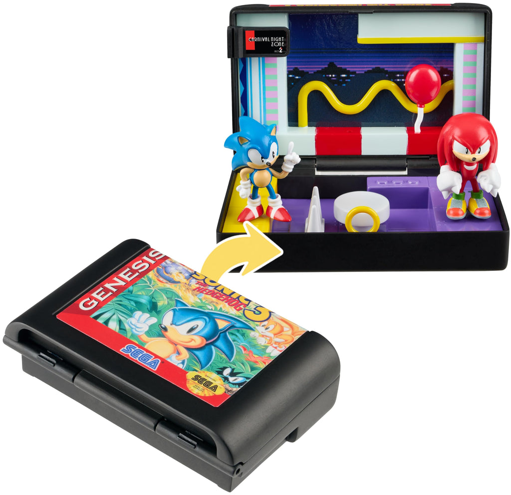 Sonic The Hedgehog 3 Diorama Playset – Mini Sonic & Knuckles Figures with Carnival Night Zone – SEGA Genesis Collectible Cartridge