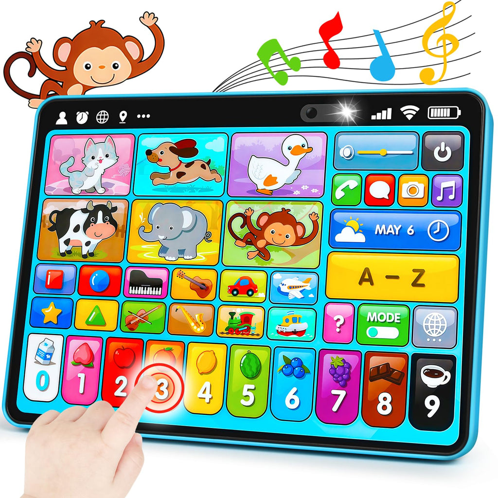 Trilingual Learning Toy Tablet with Music & Sound, Montessori Speech Musical Therapy Toys, Gifts for Boy, Girl, Baby, Toddler, for Age 1, 2, 3 Year Old (12-18 Months)