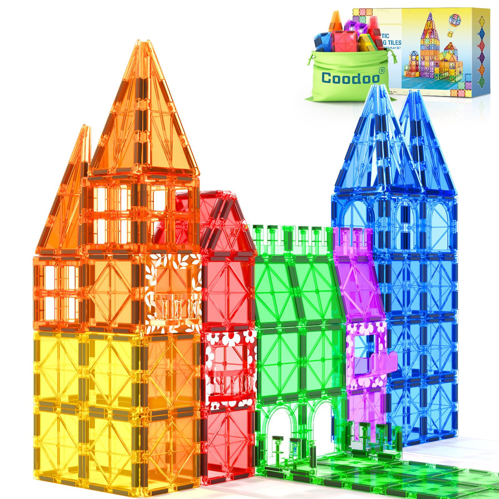Coodoo 60 PCS Magnetic Building Tiles Kids Toys STEM Magnetic Blocks Sensory Toys Kids Games Magnet Building Toy for Boys and Girls Aged 3+, Kid Brain Development Preschool Kindergarten Toddler Toy