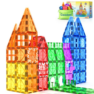 Coodoo 60 PCS Magnetic Building Tiles Kids Toys STEM Magnetic Blocks Sensory Toys Kids Games Magnet Building Toy for Boys and Girls Aged 3+, Kid Brain Development Preschool Kindergarten Toddler Toy