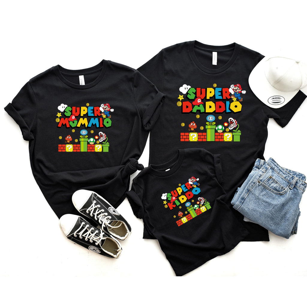 Super Mommio Daddio Kiddo Shirt, Mum/Dad/Papa/Kid Family Matching Super Mothers Day/Fathers Mummy Daddy Son Boys/Girls Mommio Gift Tee Tops, Father Days, Mother Days Black, White