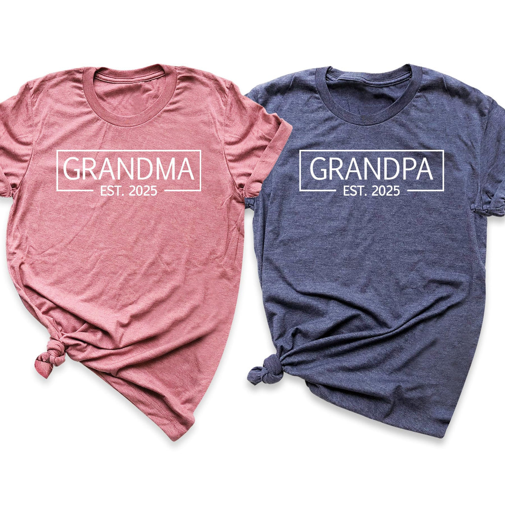 Custom Grandma Grandpa Shirts, Personalized Family T-Shirts, Promoted to Grandparent Outfits, Personalized Family Apparel with Established Date, Pack of 1 Multiple Colors