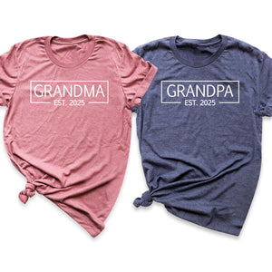 Custom Grandma Grandpa Shirts, Personalized Family T-Shirts, Promoted to Grandparent Outfits, Personalized Family Apparel with Established Date, Pack of 1 Multiple Colors