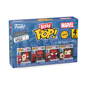 Funko Pop! Bitty: Bitty Pop! 4PK - Peter Parker/Spider-Man, Superior SM, Spider-Man, and Mystery Chase Figure - 0.9 Inch (2.2 Cm) - Marvel Comics Collectable - Stackable Display Shelf Included
