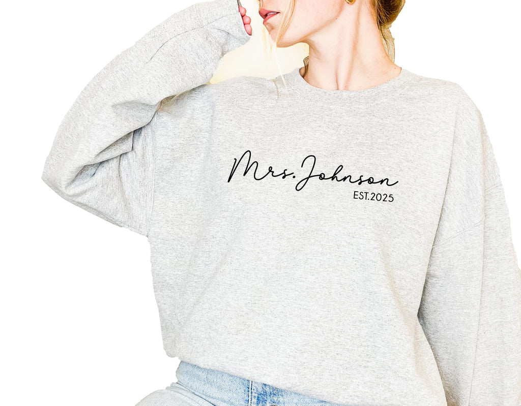Mrs Sweatshirt - Custom Mrs Sweatshirt - New Mrs - Honeymoon Pajamas - Wedding Gift - Future Mrs. Gift Multiple Colors