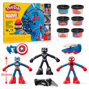 Play-Doh Marvel Hero Adventure Playset, 3 Marvel Action Figures with Wearable Tools, Black Panther, Captain America & Spider-Man Imagination Toys for Boys and Girls Ages 4 and Up