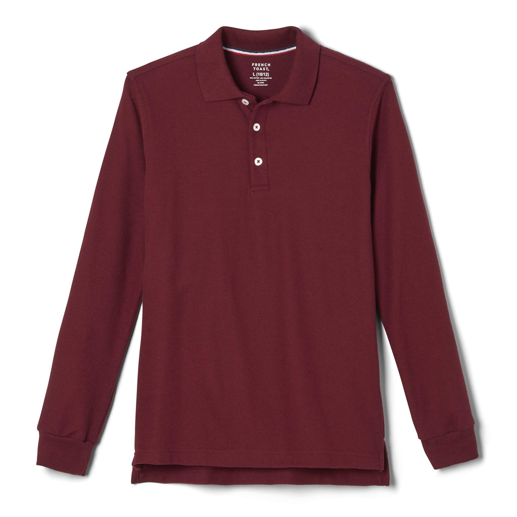 French Toast -Boys Long Sleeve Pique (Standard & Husky) Polo Shirt, Burgundy, 6 7 US
