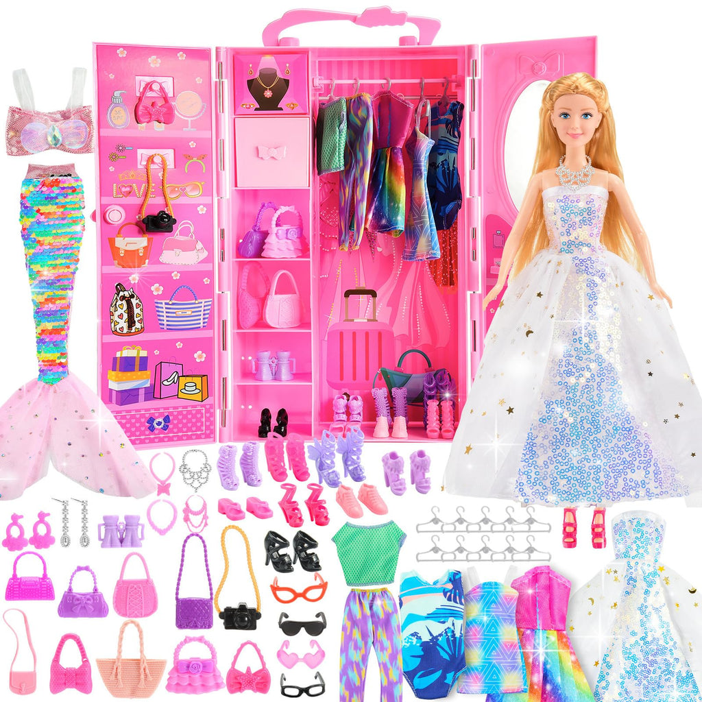 Gifts for 3-12 Year Old Girls, Doll Closet Girl Toys Age 6-8 Dress up Dolls for girls 4-6 with Clothes & Accessories Pretend Play Doll Toddler Toy for 3 4 5 6 7 8 9 Year Old Girl Birthday Gift