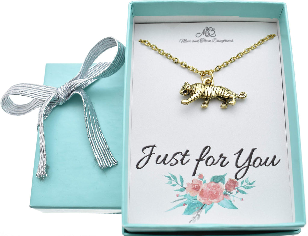 3D Tiger Necklace in Gold Plated Pewter | 18" + 2" Extender Chain | Unisex Jewelry | 12mm x 23mm