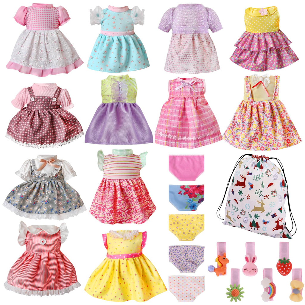 Alive Baby Doll Clothes and Accessories - 10 Sets Girl Doll Clothes Dress for 12 13 14 15 16 Inch Dolls, Baby Doll Clothes - Dolls Outfits Accessories with Hairpin & Underwear 22 Pcs for Girls Gift