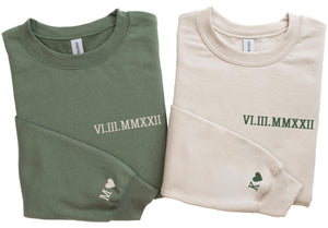 Custom Roman Numeral Sweatshirt Couple Sweatshirt Initial on Sleeve for Couples Personalized Couple Sweater Valentines Day Gift for Wedding Engagement