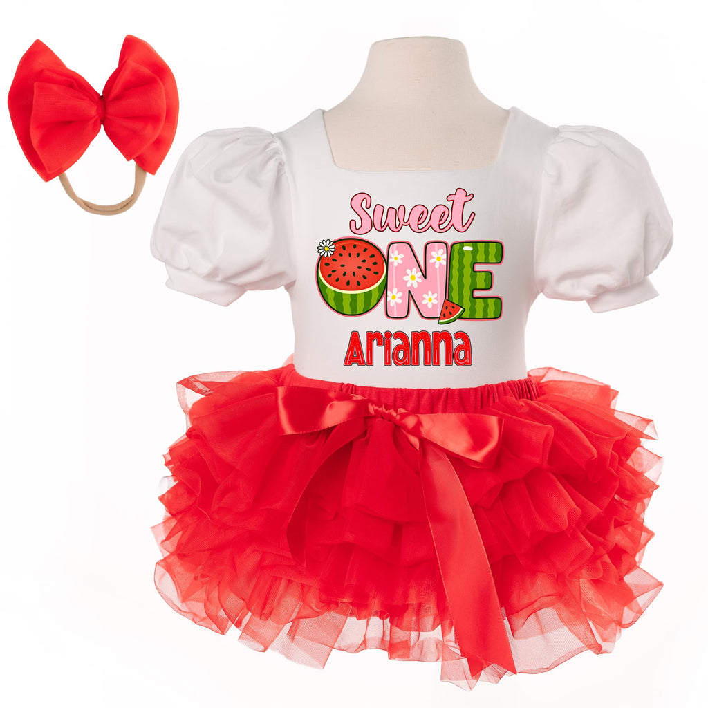 kids kingdom boutique One in a melon Birthday Outfit Girl First Birthday Outfit Girl watermelon customized birthday outfit Red tutu and matching bow