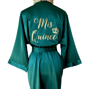 Joyma Belle Gifts Mis Quince Robe, Quinceañera Custom Glitter Robe with Crown, Tiara or Butterfly Symbol, Bata Personalizada de Quinceañera and Sweet 16 Birthday