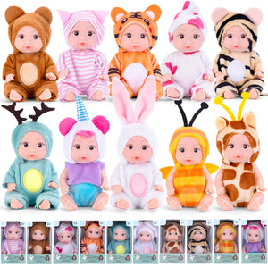 10PCS 4inch Mini Reborn Baby Dolls Set with 10 Outfits - Realistic Open Eye Design Child-Safe Role Play Toys for Girls Boys, Christmas Birthday Easter Gift Sets