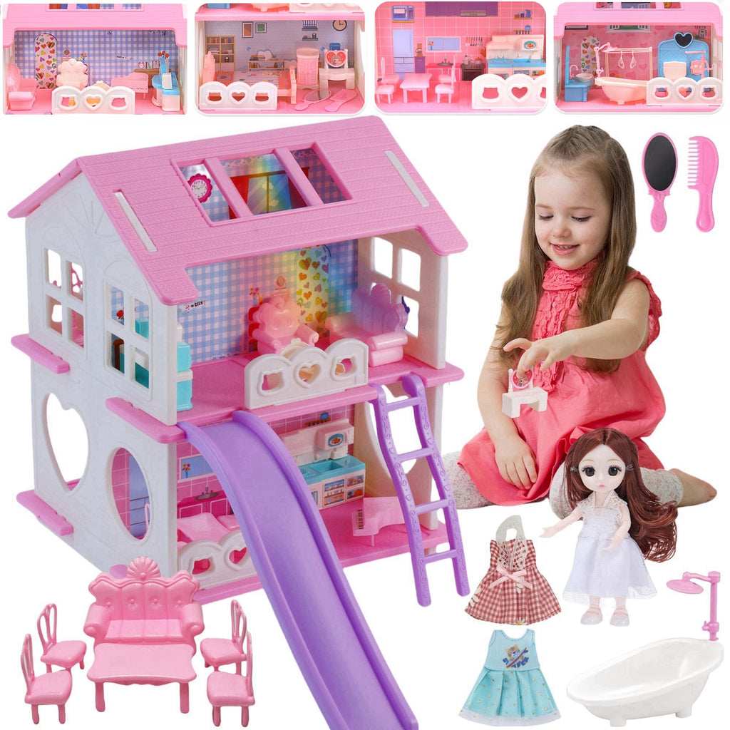 Dollhouse - Cute Style Dollhouse Toy with Light, Slides and Furniture Accessories, Ideal for Collectors and Hobbyists Who Love House Miniatures