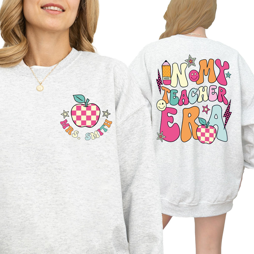 Hee-Roes Custom In My Teacher Era Sweatshirt Personalized Teacher Gifts with Name Teacher Hoodies for Women and Men Teacher Sweater for Appreciation Day Multicolor
