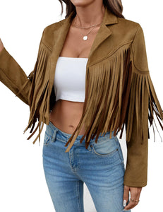 MATEAM Women's Faux Suede Leather Tassel Jackets With Lining Cropped Fringe Coats For Women 2025 Fall Fashion Must Haves