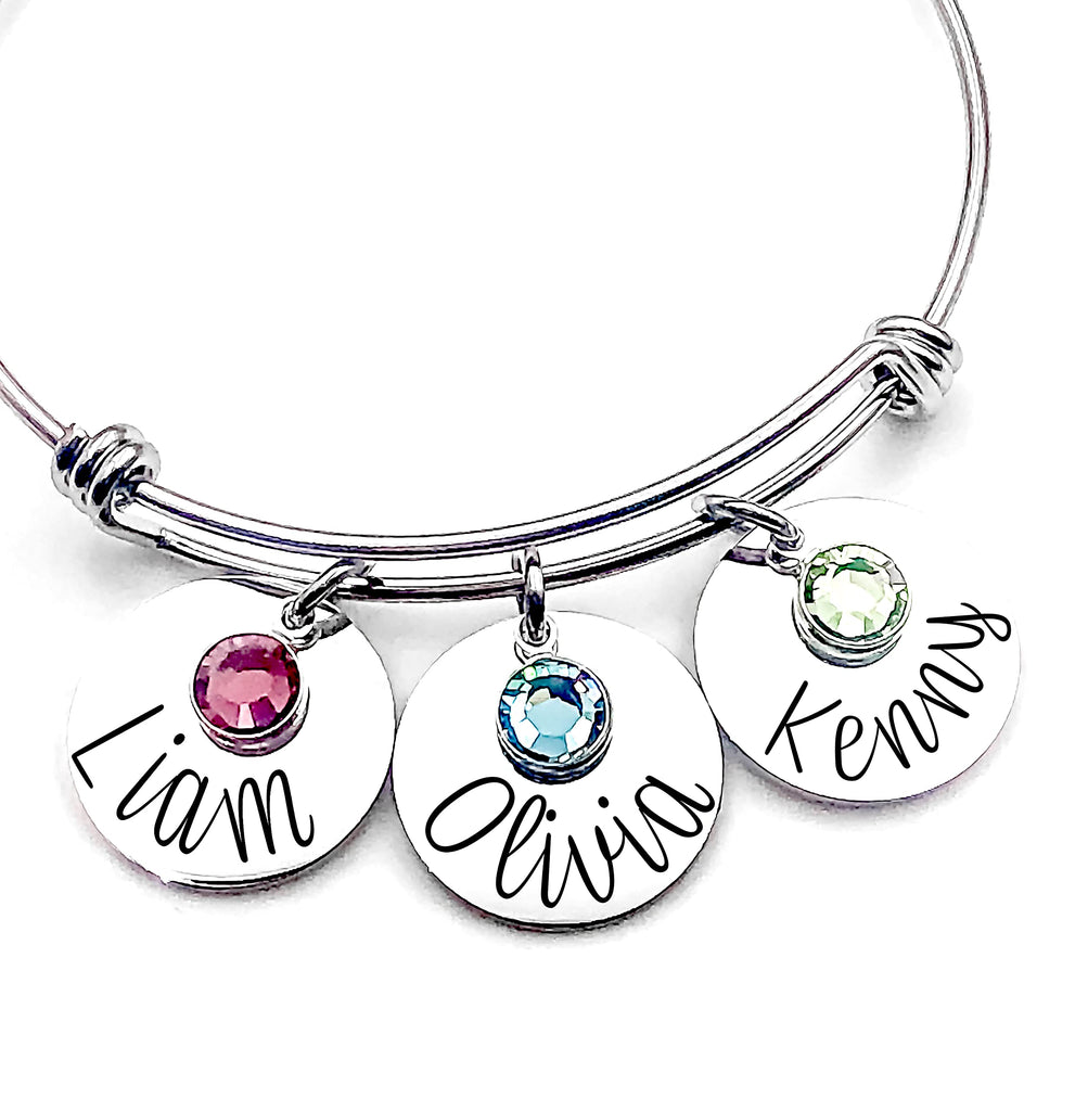 Hand and Heart Jewelry Mother’s Day Gift-Customizable Bangle bracelet with name charms gift for mom grandma godmother