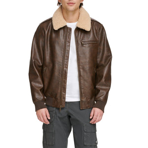 Levi's mens Levi's Men's Faux Leather Aviator Bomber Jacket With Sherpa Collar