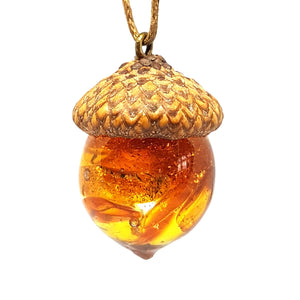 Baltic Amber Pendant Necklace for Women and Men. Handmade Acorn Pendant for Peace, Anxiety Necklace, or as Calming Unique Gifts Set in Eco Resin