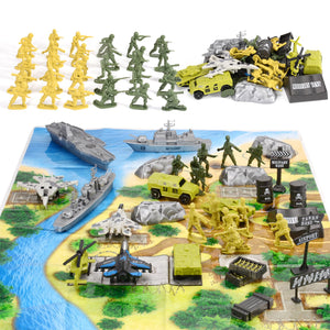 Army Men Playset, Army Men Action Figures, Army Toys for Boys Age 4-7, 6-8, 8-12, Toy Armored Vehicle, Aircraft carrier with catapult function, Warships,Tanks,Aircraft Military Play Mat Toys Soldiers