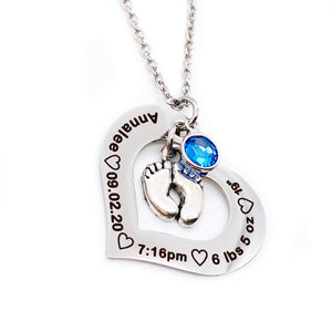 Stamps of Love Personalized Baby Birth Stat New Mom Engraved Necklace, Gift for First Time Mom, Postpardum Gift