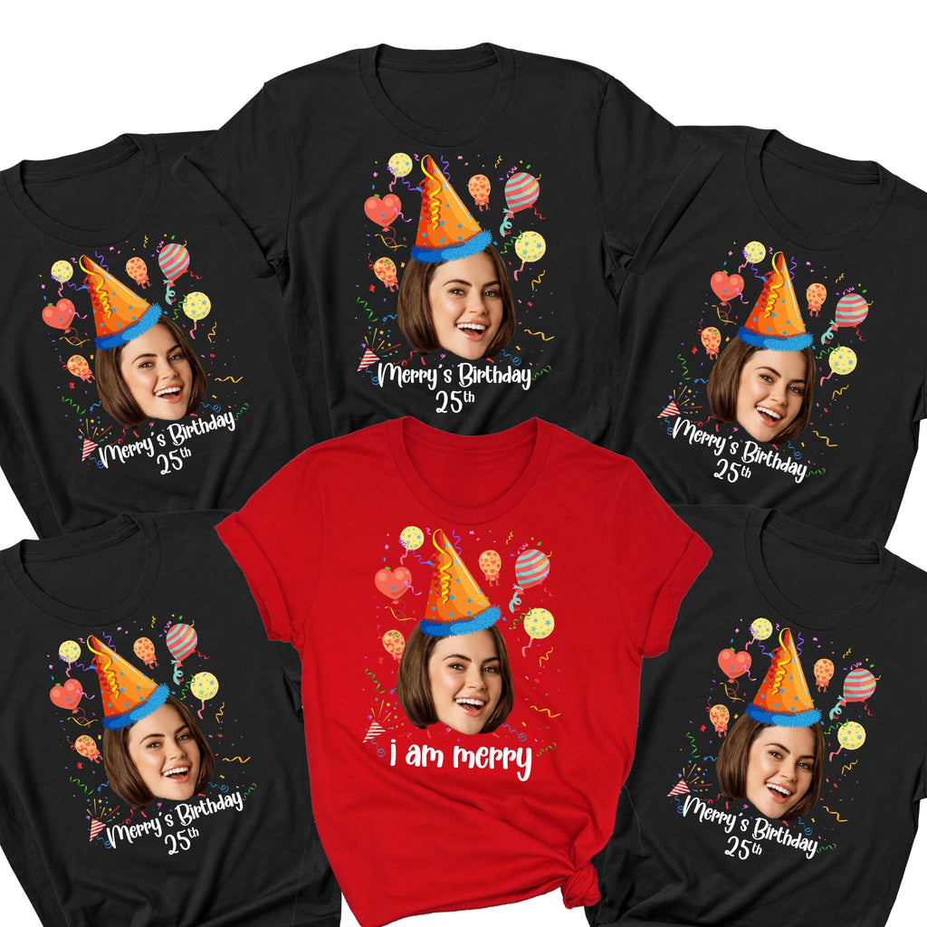 Custom Face Birthday Shirt Funny Birthday Matching Comfort Colors Tee Birth Party Group Photo Sweatshirt Personalized Face Birth T-Shirt Custom Photo Party Hoodie Black