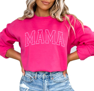 Up2ournecksinfabric Embossed Mama Sweatshirt - Mama Sweatshirt Gift for Wife for Mom - Hot Pink Sweater - New Mom Gift