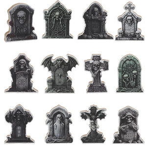 FOIMAS 24pcs Miniature Halloween Tombstones,Mini Wooden Tombstone Figurines Gravestone Decor for Halloween Village DIY Craft Graveyard Scene Dollhouse Decoration Supply