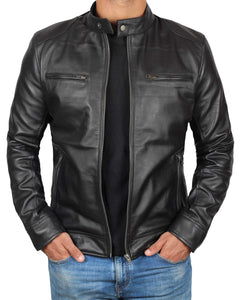 Decrum Mens Leather Jacket - Cafe Racer Style Real Lambskin Leather Jacket Men