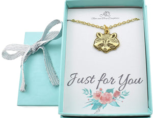 Raccoon Necklace in Antique Gold Plated Pewter |