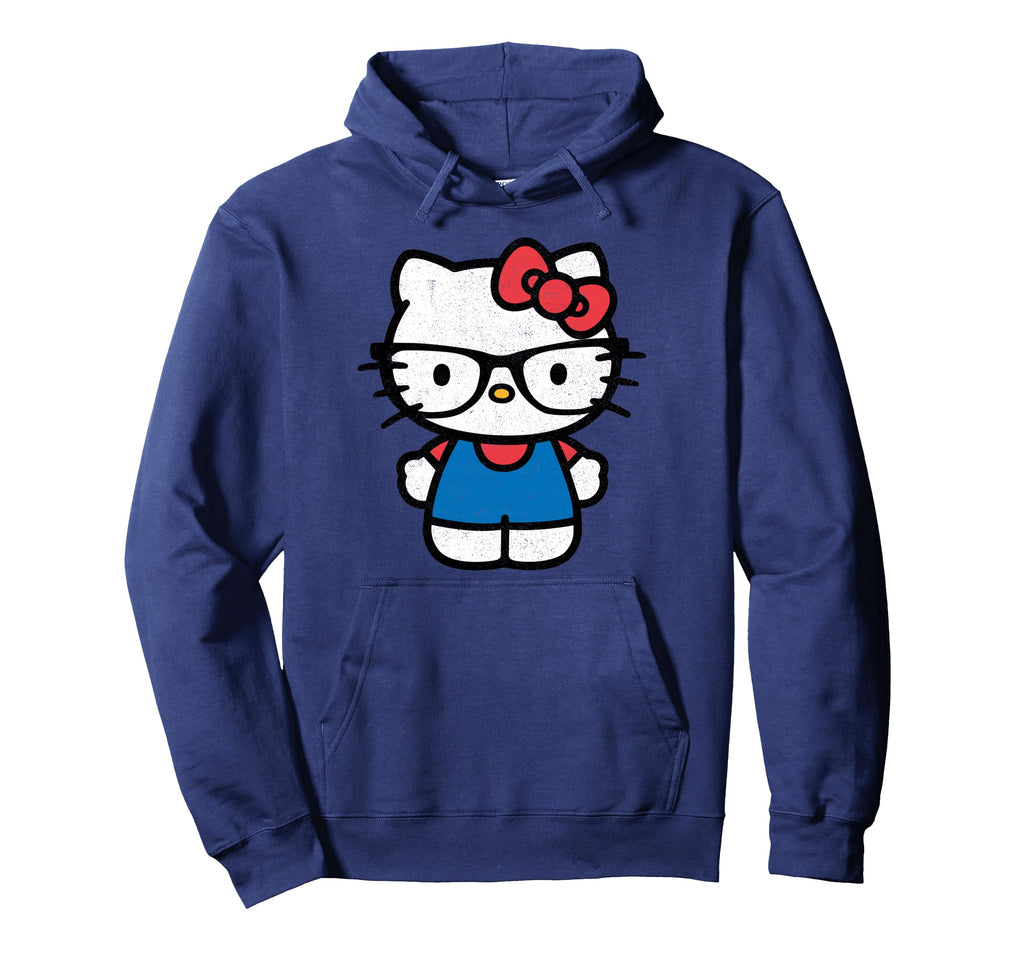 Hello Kitty Distressed Nerd Glasses Pullover Hoodie