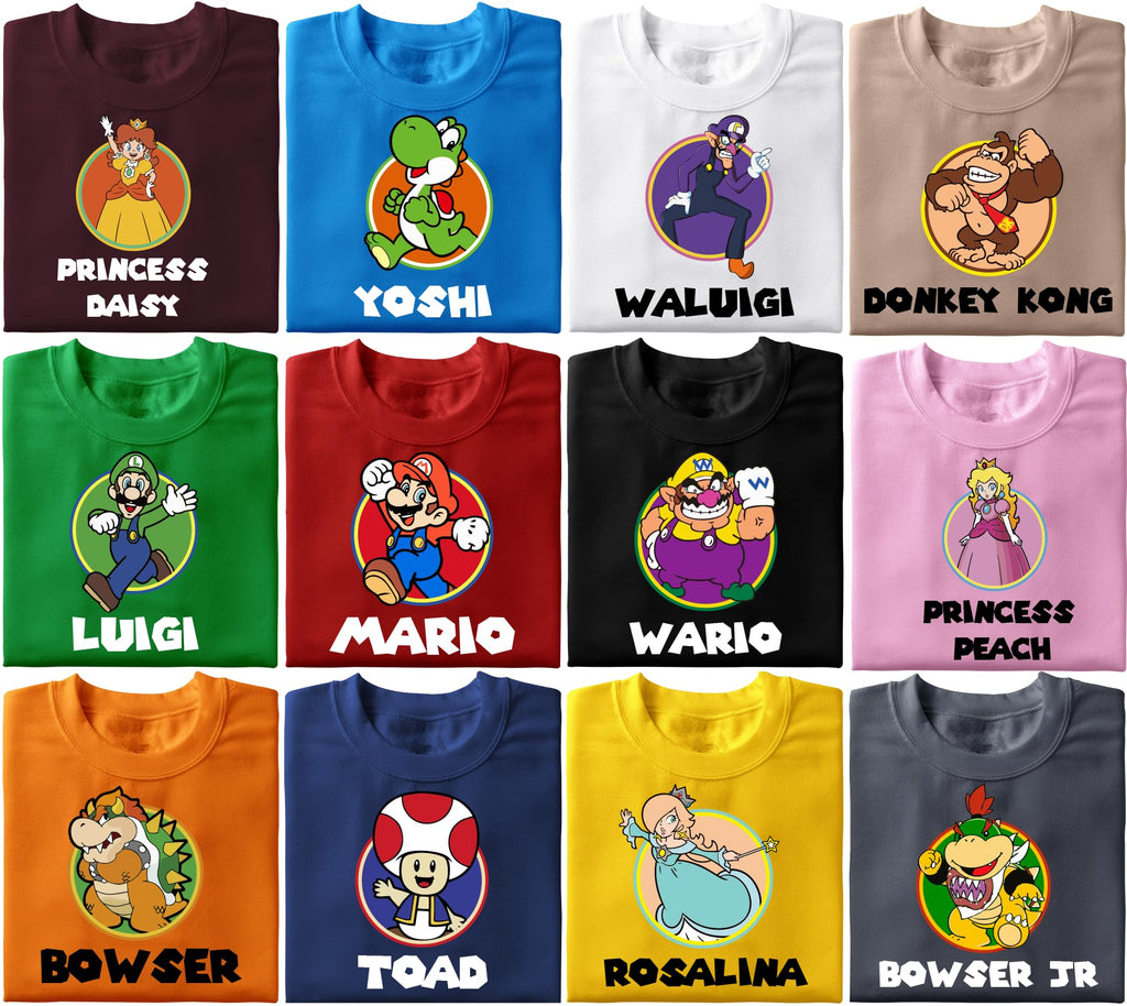 Customizable Super Family Shirt, Customized Friends Matching Tee, Birthday Shirt, Shirt Kart Shirts, Yoshi Bowser Jr Daisy Rosalina Peach Koopa Waluigi Wario Toad T Shirts