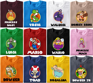 Customizable Super Family Shirt, Customized Friends Matching Tee, Birthday Shirt, Shirt Kart Shirts, Yoshi Bowser Jr Daisy Rosalina Peach Koopa Waluigi Wario Toad T Shirts