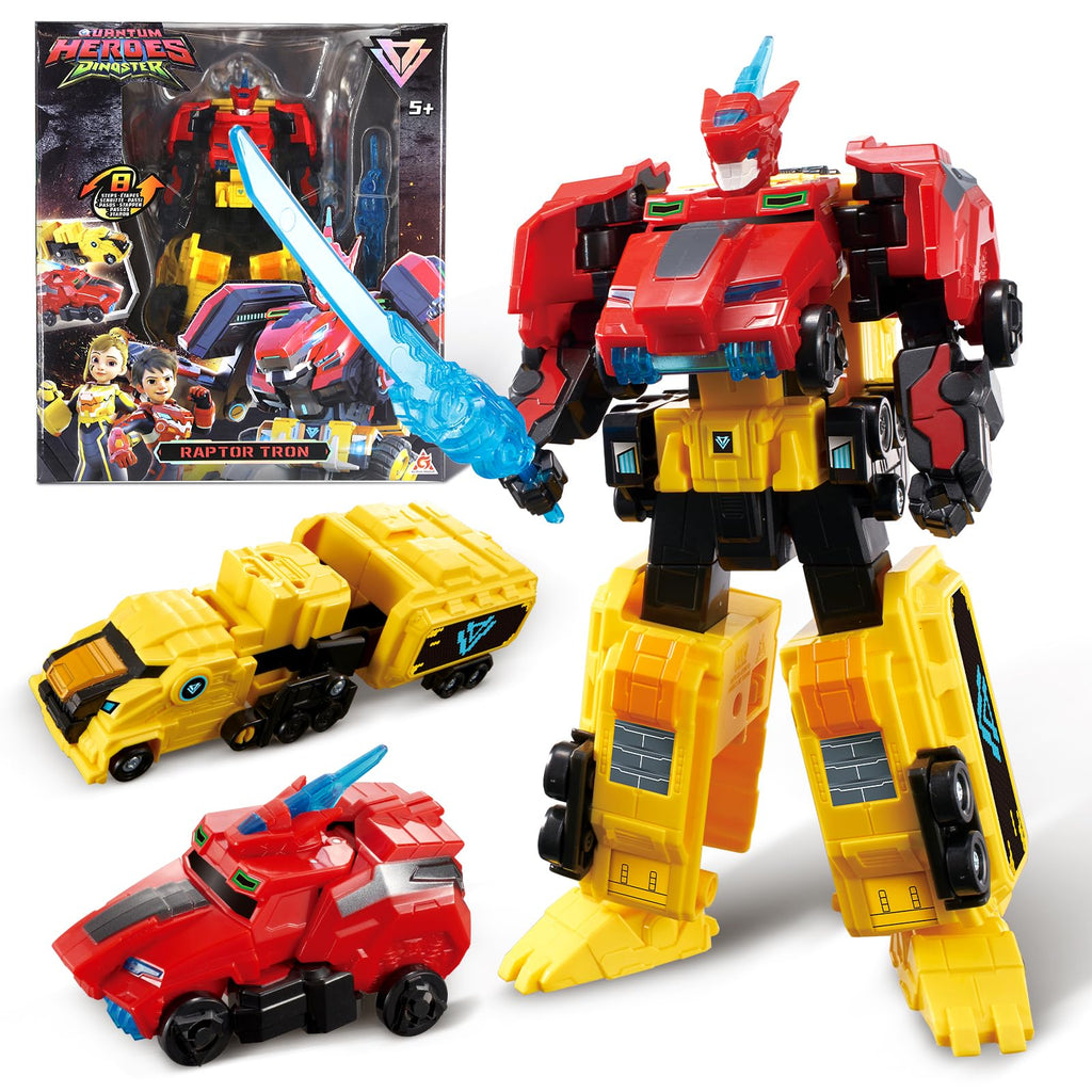 Transforming Toys, 2-in-1 Transforming Robot Raptor Tron, 7.48-inch Action Figure Children's Robot Toy, Cool Transforming Toys for Boys and Girls Age 5+, Red and Yellow
