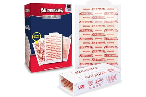 Catchmaster mouse and insect glue boards with packaging on a white background