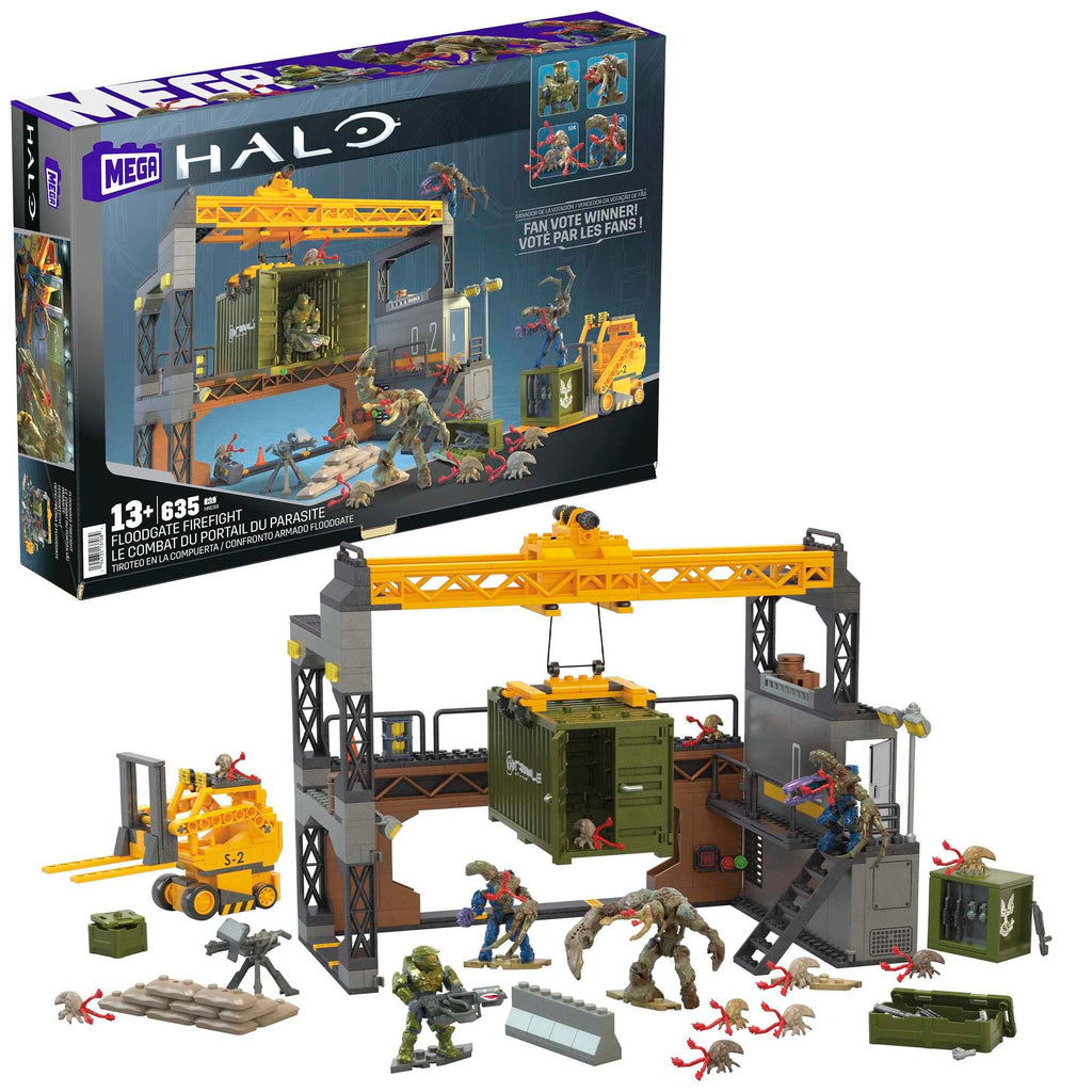MEGA Halo Infinite Building Toys Set, Floodgate Firefight with 634 Pieces, 4 Micro Action Figures, Poseable Articulation, Accessories, Kids or Adult