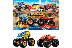 Hot Wheels Monster Trucks 2-Pack, Demolition Doubles Set of 2 Toy Vehicles in 1:64 Scale, for Kids & Collectors (Styles May Vary)