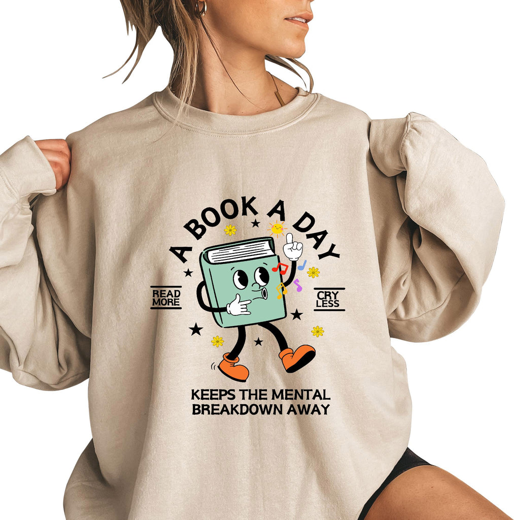 Women Oversized Reading Sweater, librarian Tops, A Book A Day Keep the Mental Breakdown Away sweatshirt Sand