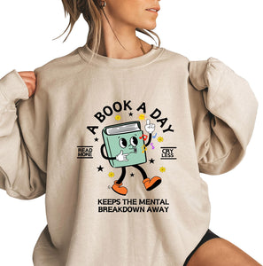 Women Oversized Reading Sweater, librarian Tops, A Book A Day Keep the Mental Breakdown Away sweatshirt Sand