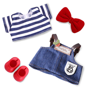 Clothes for 6.7in/17cm Doll, Set of 4 Cute Doll Accessories Includes Doll Hat+T-Shirt+Bib Pants+Shoes Set Premium Fashion Outfit for Collectors Unique Gift (Style A)