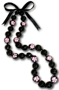 Native Treasure 32" Mens and Womens Hawaiian Style Genuine Black Kukui Nut Necklace Lei with Pink Hibiscus Hand Painted Flowers from the Lumbang Tree Philippines