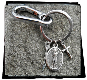 Saint Sebastian Keychain, Mens/Boys Saint Key Clip, Patron Saint of Athletes (Includes Athletes Prayer Card)