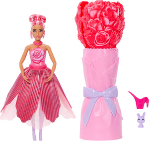 Barbie Petal Pop Scented Doll with Rose Dress & Accessories, Bouquet Reveal with Pet Bunny & Surprises Like Watering Can, Necklace & Earrings???