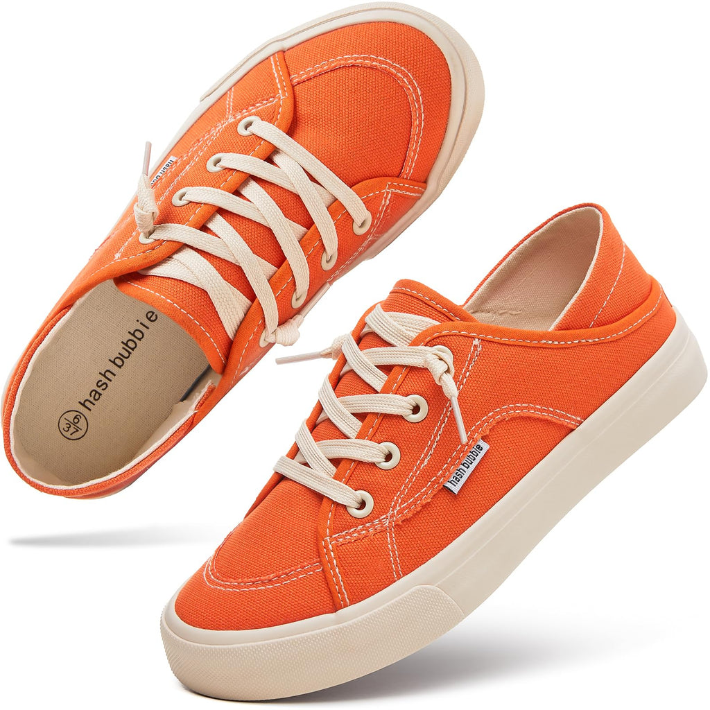 hash bubbie Women's Slip on Shoes Canvas Shoes Non Slip Fashion Canvas Sneakers for Women Low Top Loafers(Orange.US10.5)