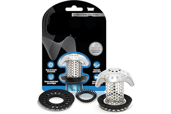 Tub Shroom bathtub strainer with packaging on a white background