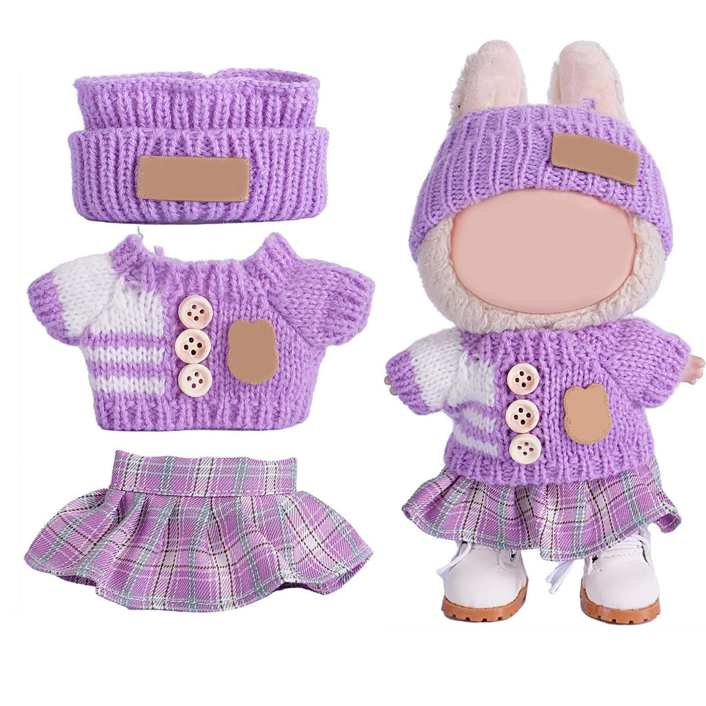 for Luxury 17cm Doll Clothes – 3-Piece Set ?No Doll?, Valentine's Day Outfit for 6.7 Inch Doll ,Clothes for Fashion Designer Collection Hat + Sweater + Skirt (Purple)