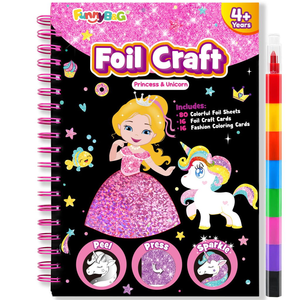 FUNNYB&G Foil Art Crafts for Kids Ages 4-8: Easter Basket Stuffers Essentials for Kids 2026, Easter Gifts for Girls, Crafts Supplies,Party Favors,Creative Toys for Girls 4 5 6 7 8 Years Old(Princess)