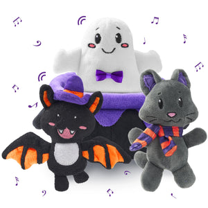 JOYIN 4PCS Baby Halloween Plush Toy, Plushie Cauldron with Ghost Bat Cat, Halloween Playset for Kid Trick or Treat, School Classroom Party Favor Supply Gift, Goodie Bag Stuffer Filler, Prize and Treat